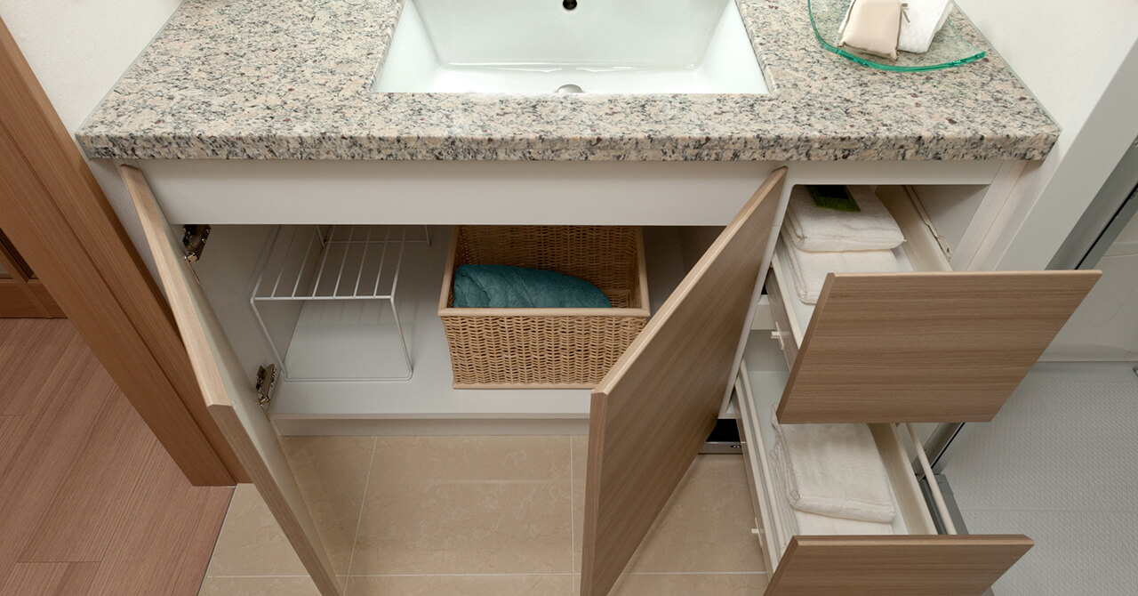 「観音開き（扉）タイプ」の洗面台下収納